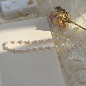 Naturale barocco bianco <span class=keywords><strong>perla</strong></span> reale grazia signora della <span class=keywords><strong>collana</strong></span> del choker regolabile in lunghezza <span class=keywords><strong>con</strong></span> estensione reale d'acqua dolce <span class=keywords><strong>collana</strong></span> di perle - Product Image 2
