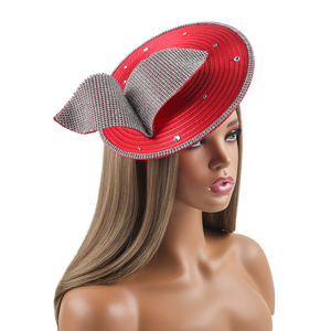 Chapeau de cérémonie élégant en satin pour <span class=keywords><strong>femme</strong></span>, broderie à la main, strass, réglable, accessoire formel unique pour les fêtes du thé, les mariages - Product Image 3