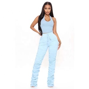 Women's <b>Winter</b> Collection Ruched Flare Pants Stacked Joggers Pleated <b>Bell</b> Bottom Bikers Trousers Split <b>Bell</b> Bottom Pants - Product Image 1