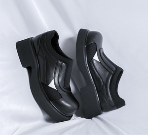 Chaussures décontractées à semelle épaisse en cuir noir, style mocassins à enfiler, plateforme haute, pour femmes et hommes, collection 2025 - Product Image 1