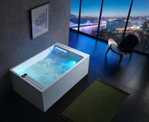 Bañera de hidromasaje de acrílico <span class=keywords><strong>para</strong></span> interiores, bañera de spa con cascada y luz LED <span class=keywords><strong>para</strong></span> el hogar, hotel, villa, baño - Product Image 4