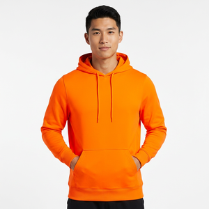 <b>Men's</b> <b>Orange</b> Hooded Pullover <b>Sweatshirt</b> Regular Fit Solid Color Fleece Casual Front Pocket Knitted Polyester ODM Autumn Wear - Product Image 1