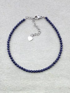 <b>Blue</b> Stainless Steel Dainty Gemstone Bracelet with Micro Faceted <b>Beads</b> Minimalist Jewelry - Product Image 6