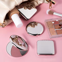 Miroir rectangulaire pliable double face en acier inoxydable avec logo personnalisé Petit mini miroir cosmétique portable
