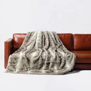 高端奢华灰色两种色调人造皮草chinchila扔枕头和毛毯
