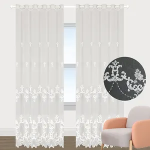 Wholesale Chenille Cord Embroidery on Linen Look Fabric Custom Size Window Curtains Fabric