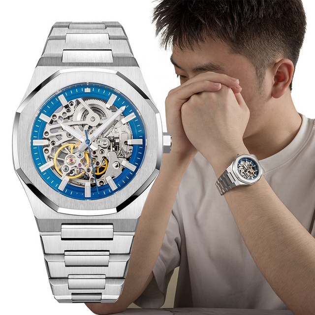 Reloj Custom Logo Stainless Steel Case Mechanical Seagull Movement Skeleton Automatic Luxury Waterproof Fashion Watch for Men