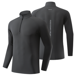 Спортивная одежда на заказ: мужская легкая компрессионная футболка с длинным рукавом, на молнии до середины груди, для фитнеса и тренировок, с принтом - Product Image 5