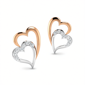 E1080 Orecchini a cuore con diamanti bicolore in oro rosa, gioielli romantici da sposa da donna - Product Image 1