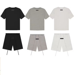Meilleures ventes : Ensemble de t-shirts pour hommes en coton épais, essentiels, coupe oversize, avec impression de lettres floquées 'fear of god', couleur Avoine - Product Image 1