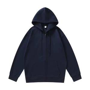 Sudadera con Capucha y Cremallera de Color Sólido, 100% Algodón Peinado, Transpirable, con Logotipo Personalizado en la Espalda, Ropa Casual de Otoño, Sudadera Extra Grande para Hombre - Product Image 5