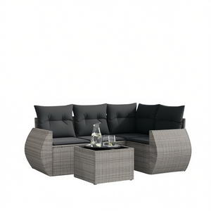Ensemble de canapé de jardin en rotin gris modulaire 4 places, résistant aux intempéries, mobilier d'extérieur au design contemporain - Product Image 1
