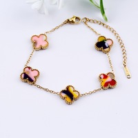 Bracelet en nacre double face trèfle à quatre feuilles pour femme, en acier inoxydable, bijoux de luxe tendance, vente en gros