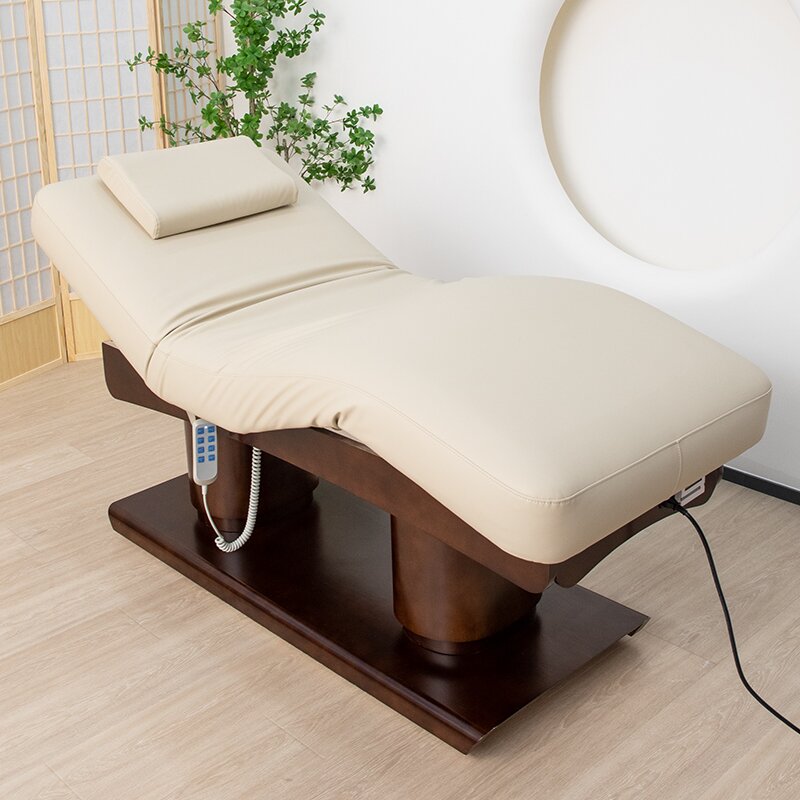 JUESHI Wooden Electrical Facial Cosmetic Beauty Salon Eyelash Bed Lifting Full Body Massage Bed Reclining Facial Massage Table