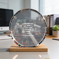 Neelpure 188605 Custom Text Engrave Round Crystal Wood Base Custom Trophy Plaque for School Competition Prize
