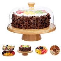 Support à gâteau multifonctionnel 6-en-1 en bambou et bois écologique avec dôme et plateau tournant pour décorations d'anniversaire et de mariage, personnalisable