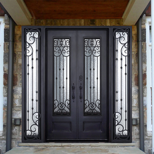 Portes de sécurité extérieures modernes, designs de portes d'entrée en <span class=keywords><strong>fer</strong></span> <span class=keywords><strong>forgé</strong></span> double sur mesure avec des matériaux en acier et en verre pour une sécurité accrue - Product Image 4