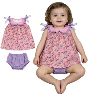 Conjuntos de Ropa para Bebés al por Mayor, Camisa Túnica Informal con Estampado Floral para Niñas, Conjuntos de 2 Piezas, Ropa Linda para Bebés - Product Image 1
