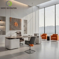 Escritorio Ejecutivo Moderno en Forma de L para CEO o Gerente, Tira de Luz Ambiental, Muebles de Oficina Convertibles para la Oficina del Jefe