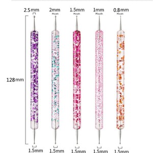 Juego de 5 bolígrafos acrílicos de doble punta para decoración de uñas, herramienta de pintura de flores de doble propósito - Product Image 2