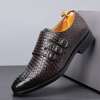 Chaussures Monk pour hommes en cuir PU poli de style anglais à trois boutons |   Chaussures habillées pour hommes