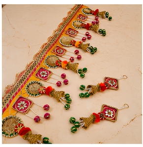 Traditional Indian Toran <b>Door</b> Hanging with <b>Beaded</b> Tassels and Bell Decor for Diwali Entryway Home Decor - Product Image 2