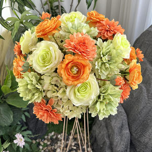 Artificial Flower Ball Orange Peony Green <b>Rose</b> Mixed Arrangement Centerpiece for Wedding Decorations - Product Image 3