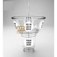 Gobelet jetable en plastique pour snacks et boissons, gobelet à thé au lait avec bol à snacks, gobelets à bubble tea 2-en-1 avec plateau à frites et logo personnalisé
