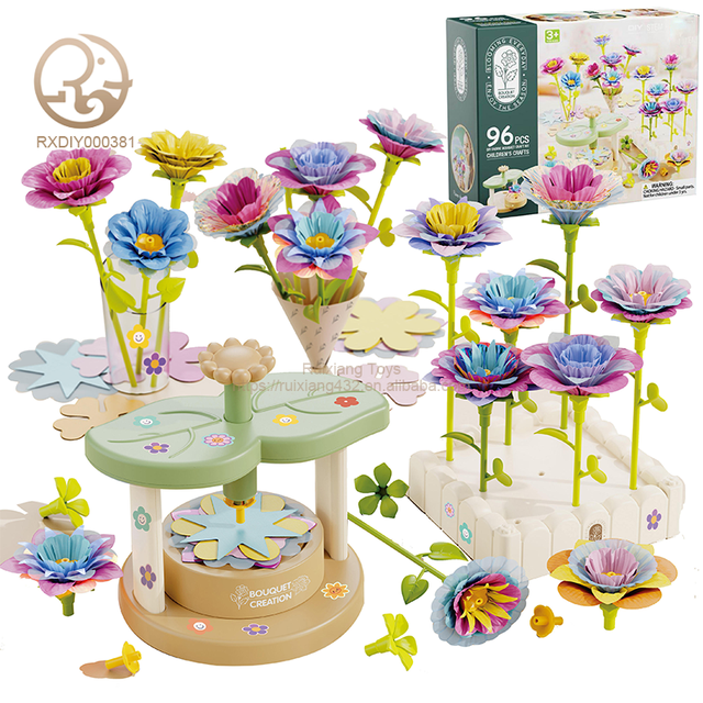 2025 Kids Hot Sale 96 Pcs Flower Pressing Toys DIY FloweerEmbossing Machine Handmade Fabric Making Bouquet Set Toy
