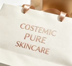 Custom printed personalized shopping paper <b>bags</b> With Ribbon Handles Gold Stamp Printing Reusable Paper <b>Bag</b> Cosmetic Packaging - Product Image 5