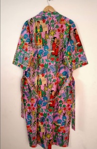 Bata Larga Estampada Floral para Mujer, Manga Corta, Informal, para Verano, de Algodón Suave, Estilo Kimono, Ropa de Dormir - Product Image 3