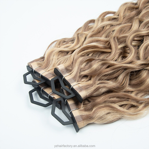 Extensions de cheveux humains russes à bandes adhésives couleur gingembre, double trame, sans couture, cuticules alignées, vente en gros - Product Image 1