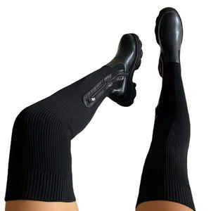 Haute qualité mode hiver couleur Pure cuir tricoté sur le genou talon haut femmes bottes hautes jambes chaussures femmes bottes longues - Product Image 5