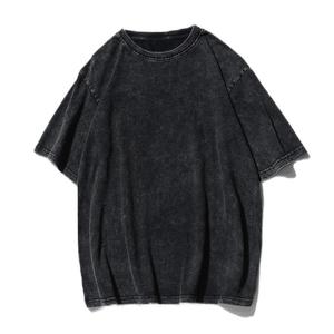 Nhỏ Moq 220G Rửa Đau Khổ 100% Cotton Retro <span class=keywords><strong>T</strong></span>-Shirt Vai Nhỏ Ngắn Tay Nặng Vải Dệ<span class=keywords><strong>t</strong></span> Kim Dịch Vụ <span class=keywords><strong>T</strong></span>ố<span class=keywords><strong>t</strong></span> - Product Image 1