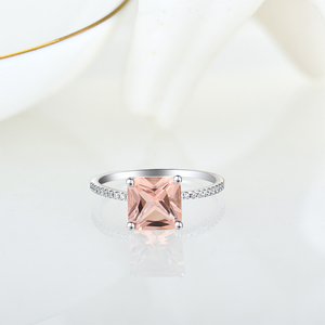 Anillo de Compromiso YILUN Personalizado de Plata de Ley 925 con Circonita Cúbica y Baño de Rodio, Corte Cuadrado, <span class=keywords><strong>Morganita</strong></span>, para Mujer - Product Image 2