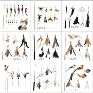 Ensemble de jouets interactifs rétractables pour chat, plusieurs styles avec têtes interchangeables (plumes/insectes/pampilles), personnalisation disponible - Product Image 1