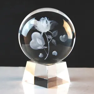 Bola Kristal 3D Berukir Bunga Kristal, Hadiah Promosi