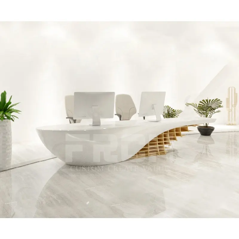 Dekorasi Seni Bentuk Kustom Gaya Baru Meja Resepsionis Salon Kecantikan Putih Kualitas Tinggi Meja Resepsi Hotel