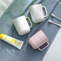 Gobelet à brosse à dents en plastique PP blanc avec poignée, design minimaliste, pour salle de bain, résistant à la chaleur, compatible lave-vaisselle, 300 ml à 400 ml