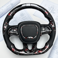 Volant sport personnalisé en fibre de carbone forgée avec 3 branches et garniture en cuir PU rouge pour Dodge SRT Hellcat Redeye