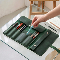 Étui à stylos enroulable de haute qualité en cuir véritable, pochette portable pour organiser les crayons, étui de rangement pour fournitures de bureau