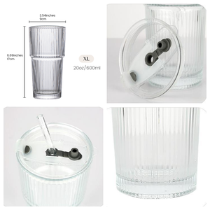 Large Ribbed Glassware 20oz Reusable <strong>Glass</strong> Cups and Tumblers with Lids Tumbler Fluted Design <strong>Glass</strong> Cup for Coffee Beer Tea <strong>Latte</strong> - Product Image 5