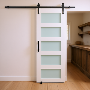 Porte coulissante intérieure en panneau MDF avec verre dépoli, 30 x 84 pouces, avec kit de quincaillerie, style ferme - Product Image 2