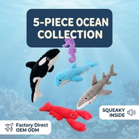 Jouets en peluche pour chien sur le thème des animaux marins, lot de 5, avec couineurs : Hippocampe, Requin, Dauphin, Orca, Homard – Jouets à mâcher interactifs et durables pour chiots