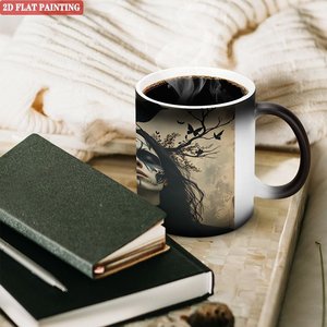 Curved Handle Mug 11oz Frosted Black <b>Ceramic</b> Heat Sensitive Daily Use <b>Cup</b> - Product Image 3