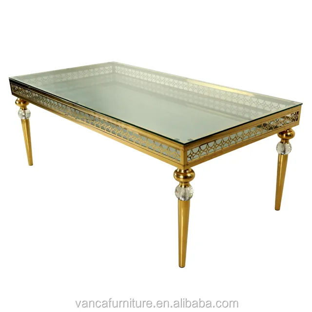 banquet event furniture mirror glass stainless steel gold wedding table