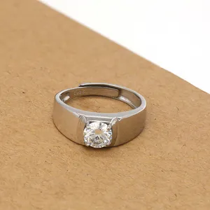 Anillo de diamante de moissanita de 1Ct, joyería de plata de ley 925 ajustable a la moda, anillos de compromiso para hombre para boda
