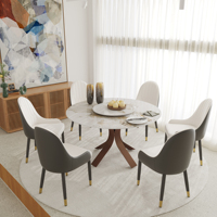Table à manger ronde de luxe moderne VOXHOME USA en pierre frittée avec plateau tournant, 6 places, pieds en métal, livraison directe en stock