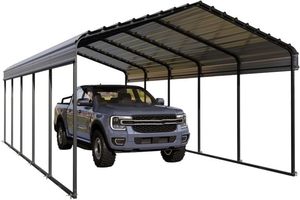 Abri de voiture 12x20 pieds, abri de jardin extérieur en métal robuste, abri de voiture en métal avec toit galvanisé - Product Image 3