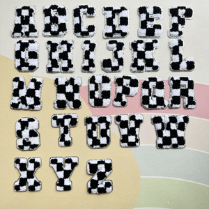 New Hot 8CM Iron on Chenille Embroidered Sliver Edge White <b>Black</b> Checker Letter Patch for Hat Hoodies Decoration - Product Image 2